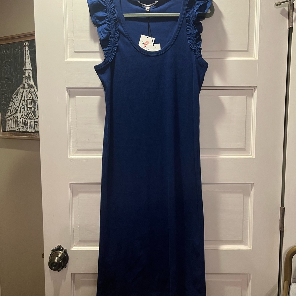 Ruffled & Ribbed Blue Sleeveless Dress